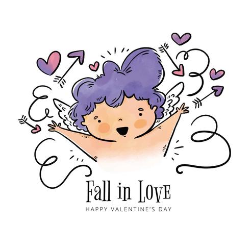Cute Cupid Smiling With Arrows And Heart Around To Valentine's Day vector