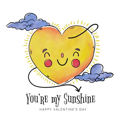 Cute Sun Character With Clouds To Valentine's Day vector