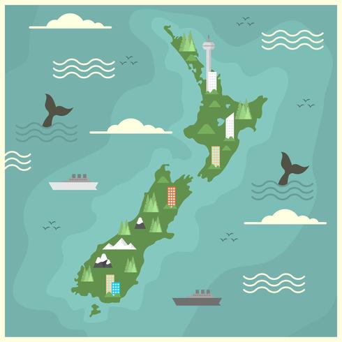 Flat New Zealand Map Vector