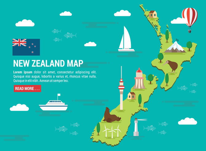 Ilustración del mapa de Nueva Zelanda vector