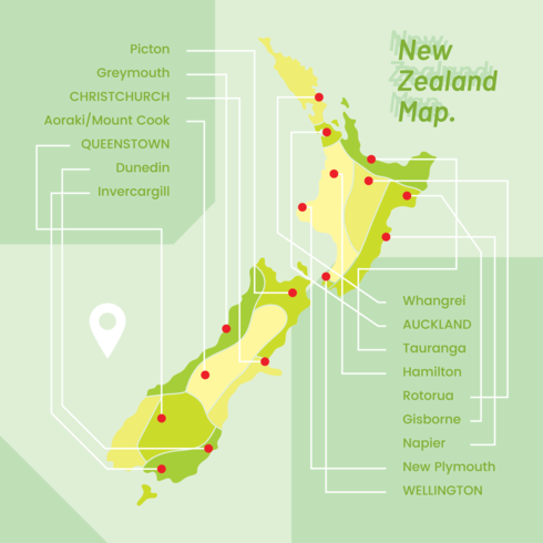 Mapa de Nueva Zelanda vector