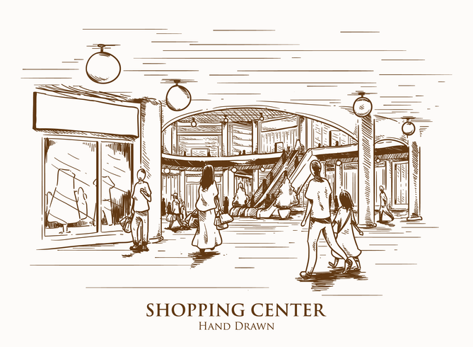 Ilustración de centro comercial dibujado a mano vector