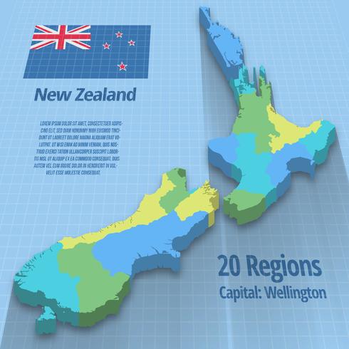 Vector ilustración 3d del mapa de Nueva Zelanda