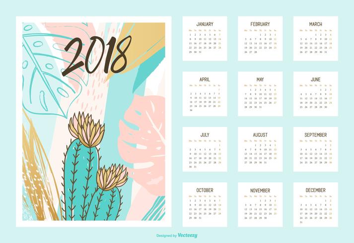 Creative Tropical Printable Calendar 2018 Vector