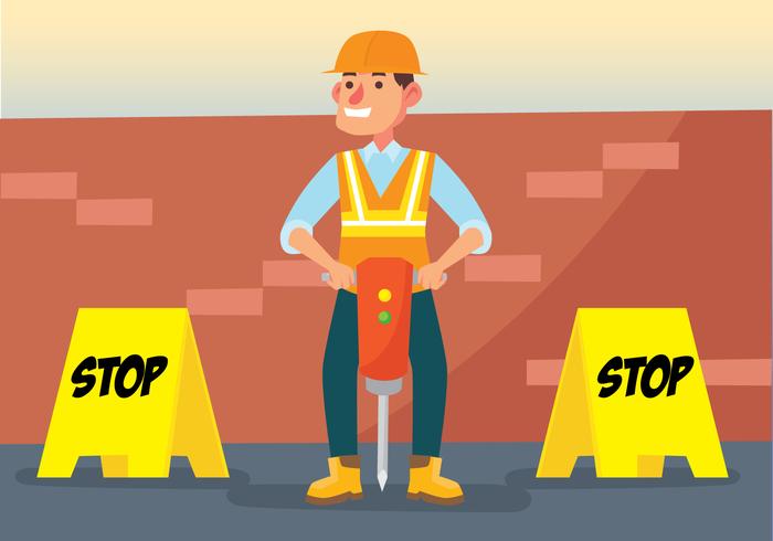 Worker Holding Pneumatic Machine vector