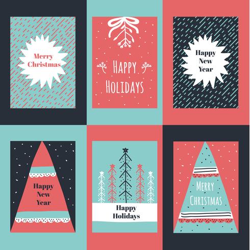 Hand Drawn Christmas Card Vector Set