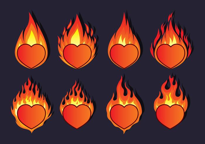 Iconos de corazón llameante vector