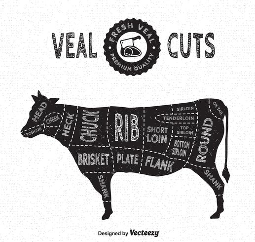 Veal Cuts Vector Diagram In Vintage Style