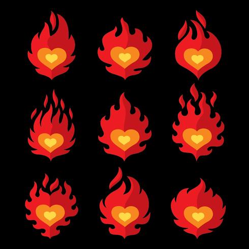 Flaming Heart On Black Vector