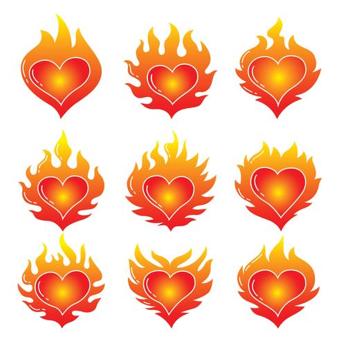 Flaming Heart On White Vector