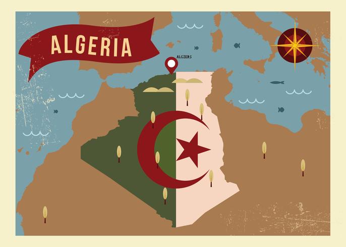 Vintage Argelia mapa ilustración vectorial vector