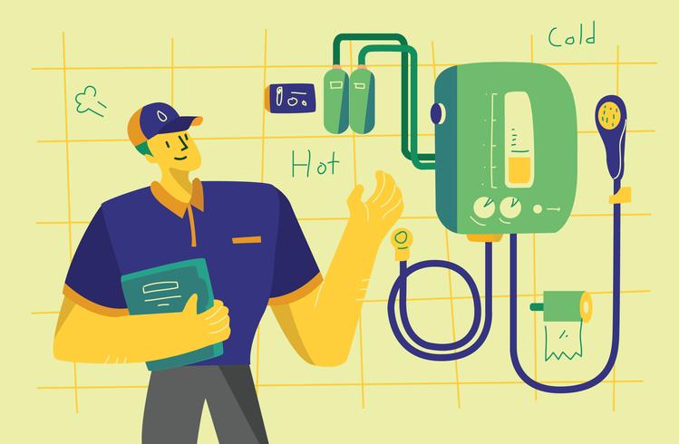 Ilustración de Vector plano de servicio de mantenimiento de calentador de agua