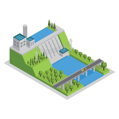 Hydro Electric Power Plant Isometric Free Vector