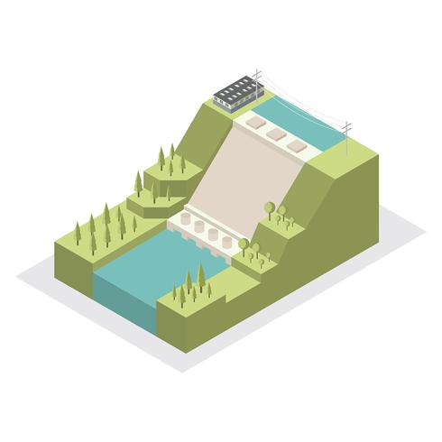 Water Power Plant Isometric Vector