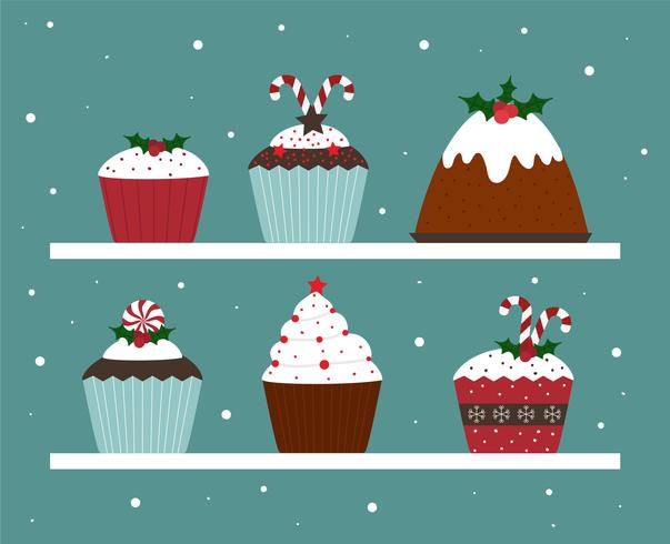 Vector de Navidad Cupcakes