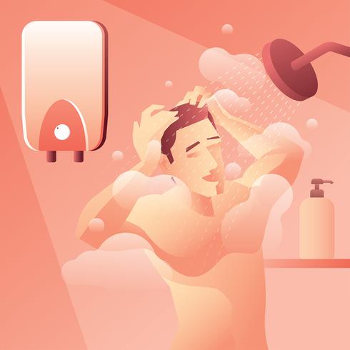 Calentador de agua Hombre tomando una ducha vectorial vector