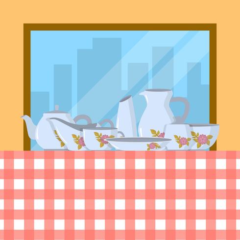 Flat crockery set Vector Illustration