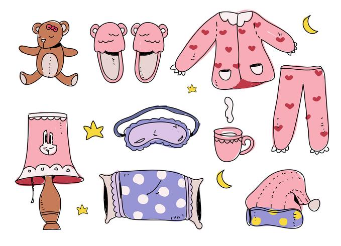 Bedtime Girl Starter Pack Hand Drawn Vector Illustration