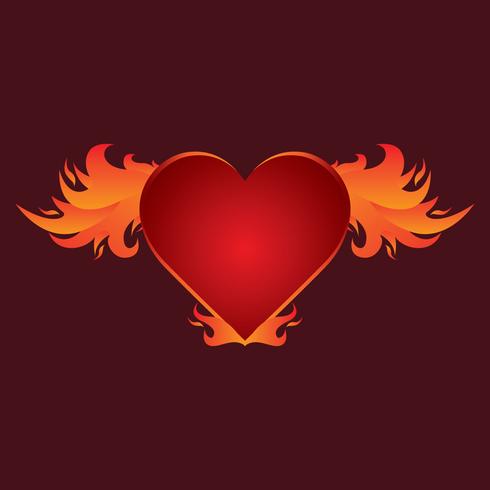Beautiful Flaming Heart Wings Vector