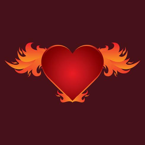 Beautiful Flaming Heart Wings Vector