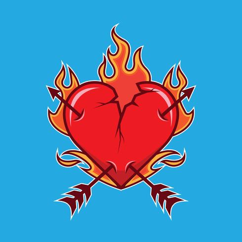 Ilustración de corazón llameante roto vector