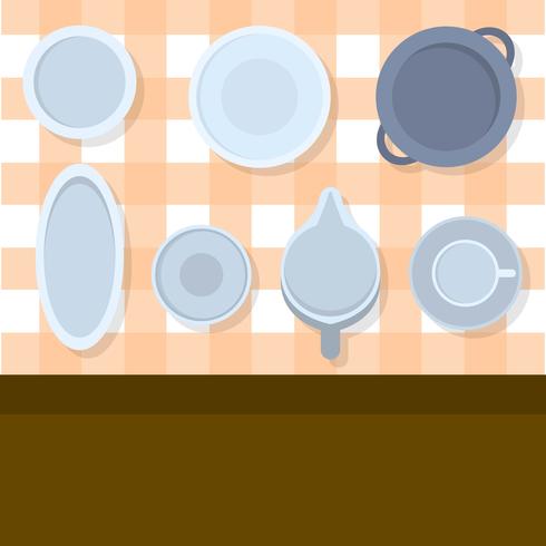 Flat Top View Crockery set Vector Illustration
