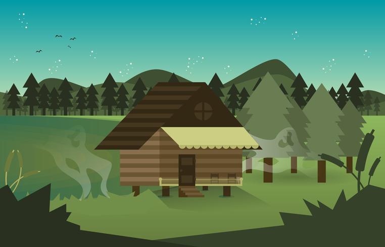 Bayou Cabin Swamp Landscape Illustration Vector