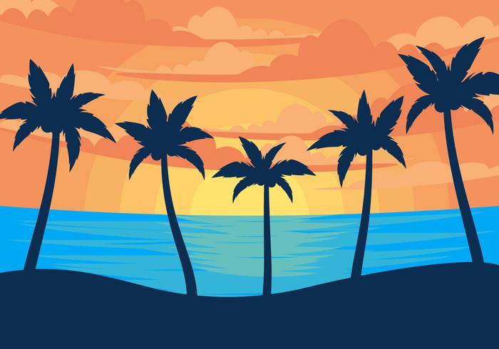 Sunset Palmier Illustration Vectors