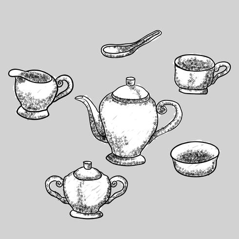 Crockery Dinner Set Hand Drawn vector