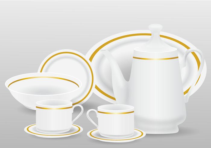 Realistic White Ceramic Kitchenware  vector