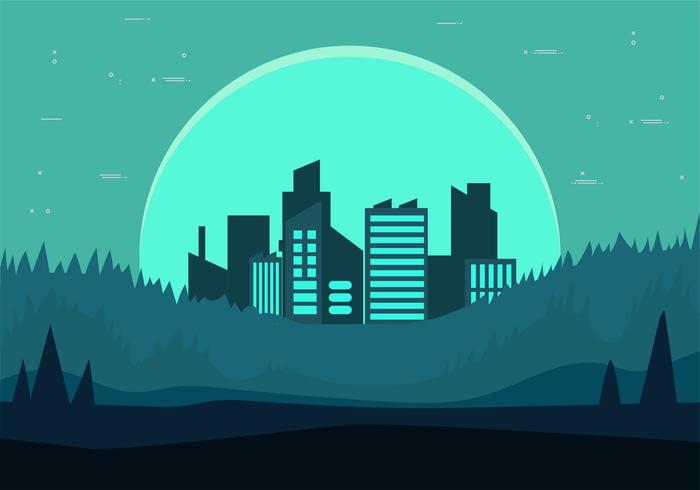 Free Hand Drawn Vector Nightscape Illustration