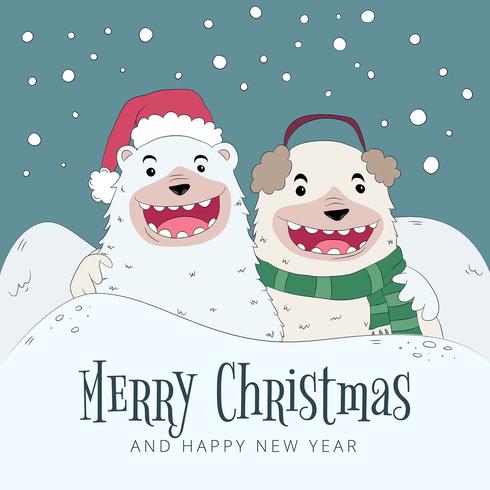 Bear Smiling Wearing Christmas Clothes With Winter Scene vector