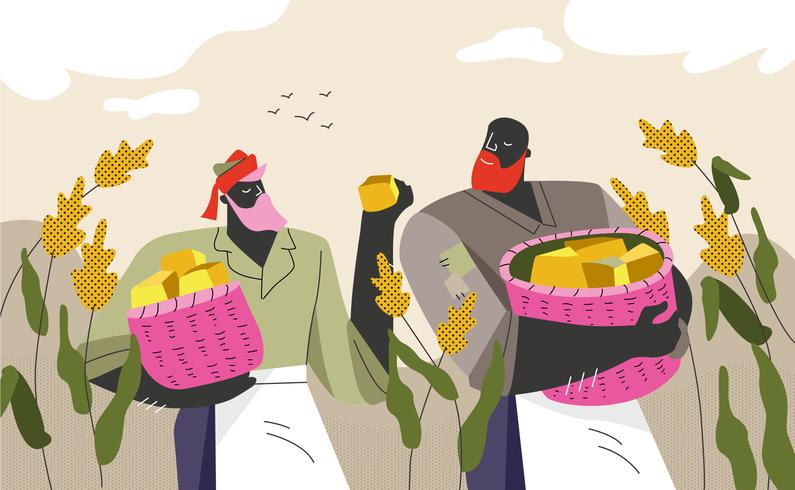 Sorghum Farmer Harvest Vector Flat Illustration
