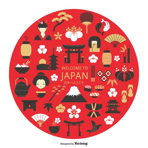 Iconos de Vector de cultura japonesa en círculo