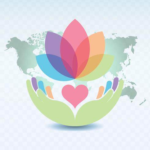 Hands Holding a Heart and Lotus Flower Illustration vector