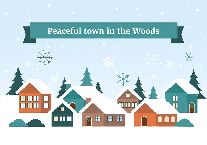 Free Flat Design Vector Winter Christmas Town