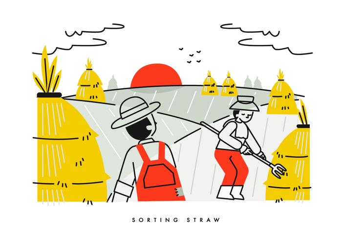 Peasant Piling Up Straw Vector Illustration