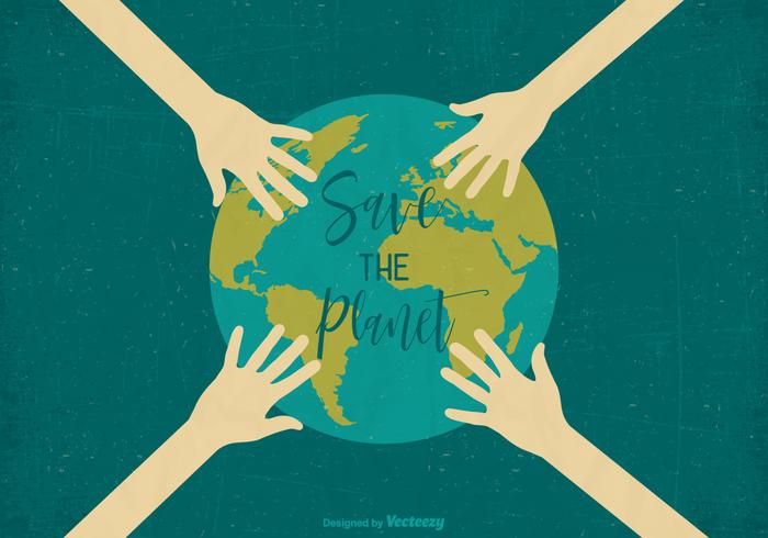 Save The Planet Retro Vector Earth Day Poster