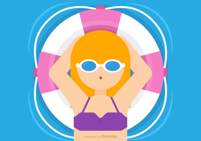 Cartoon Girl Relaxing In An Inner Tube On The Water vector