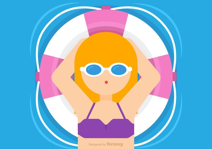 Cartoon Girl Relaxing In An Inner Tube On The Water vector