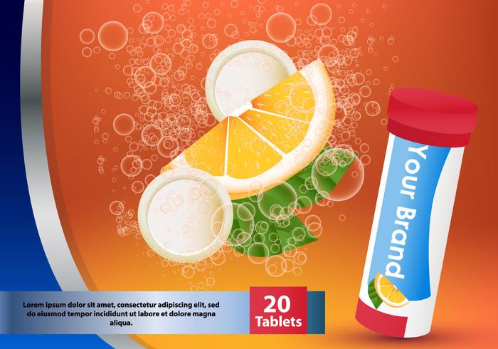 Effervescent Supplement Tablet Orange In Water vector