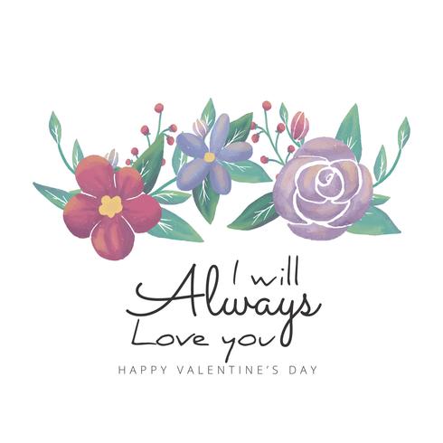 Cute Background Flowers And Leaves With Valentine's Quote  vector