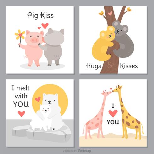 Funny And Cute Creatures In Love Cards Vector