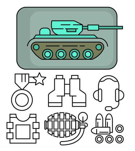 Iconos lineales del ejército vector