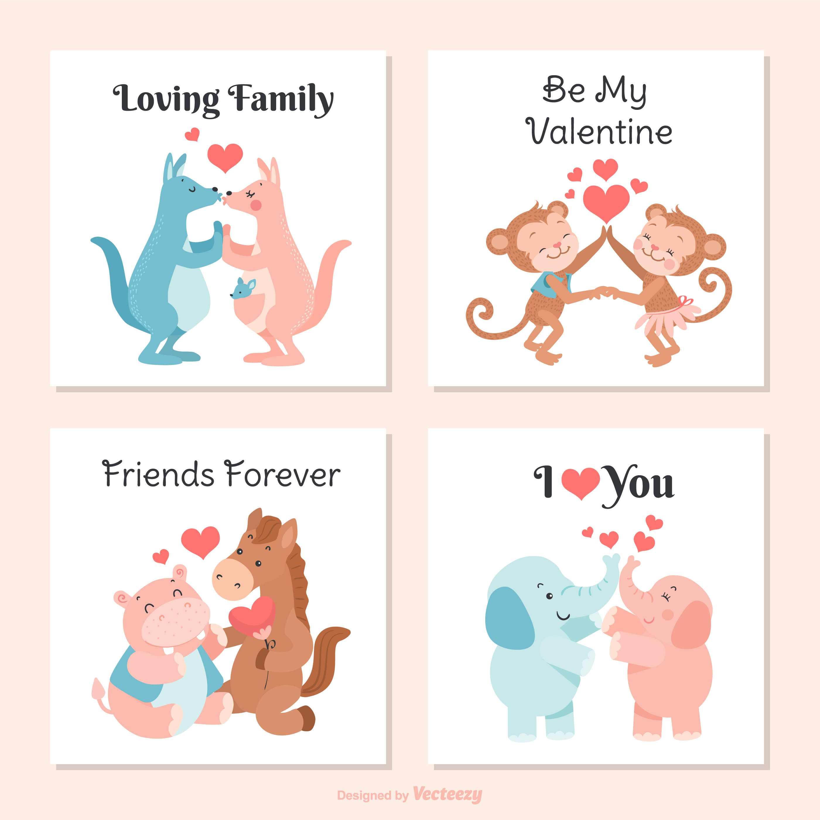 Download Cute Creatures In Love Vector Valentine Cards - Download ...