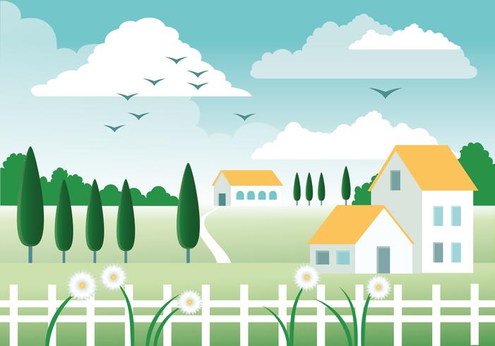 Beautiful Spring Vector Landscape Illustration