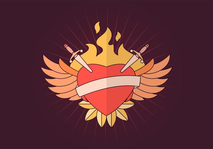 Cartoon Flaming Winged Heart vector