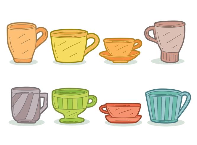 Hand Drawn Colored Crockery Collection Vector