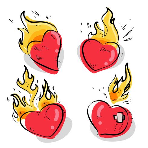 Flaming Heart Tattoo Hand Drawn Vector illustration