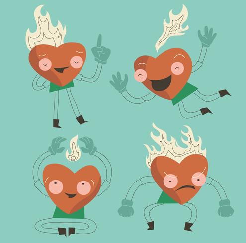 Funny Flaming Heart Character Flat Vector Illustration